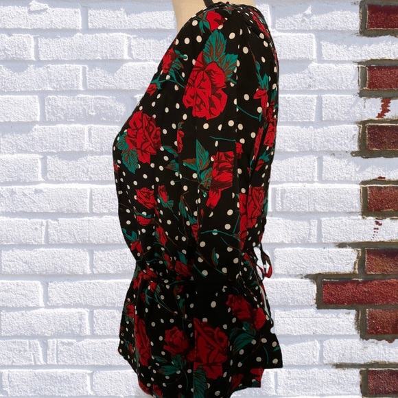 ❌DONATED❌Black Floral Polka Dot Print Tie Waist Top - Picture 5 of 9